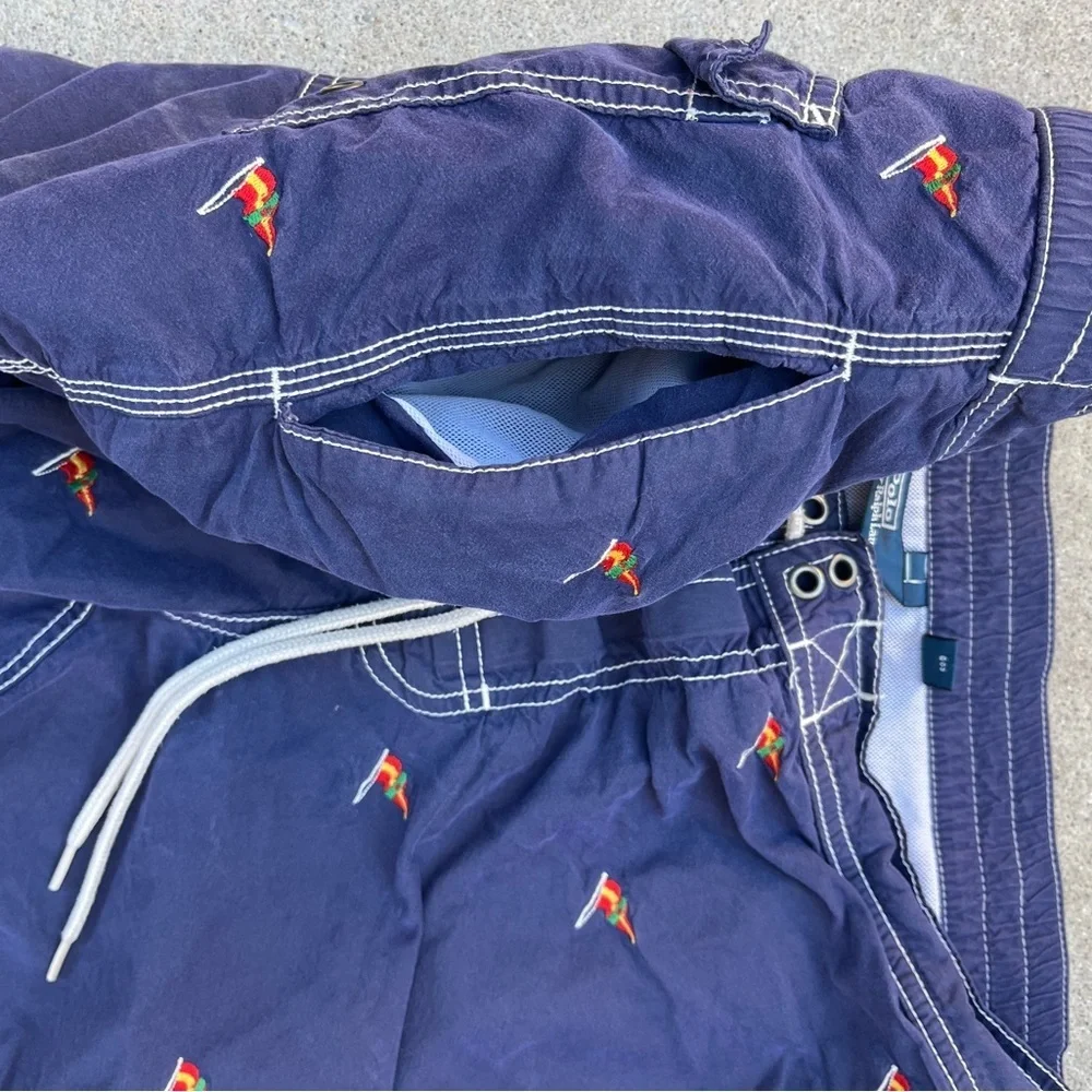 Men's Vintage Polo Ralph Lauren Swim Trunks Blue All-Over Print M Sailboat‎ Prep